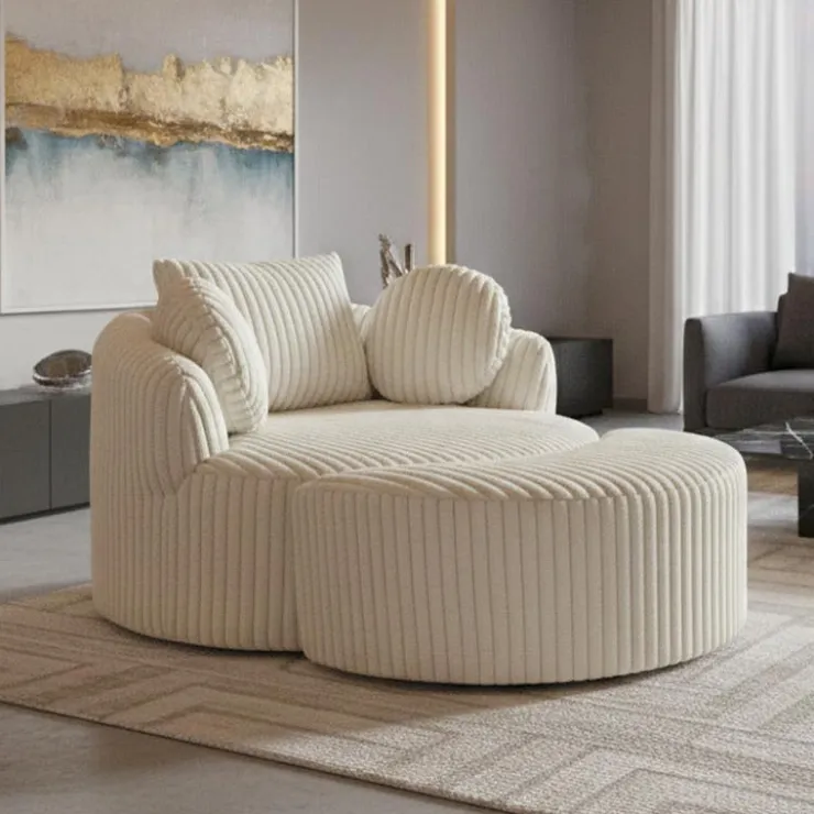 Rolled & Compressed Sealy Corduroy Armchair-in-a-Box with an Ottoman - Cream Beige Discount
