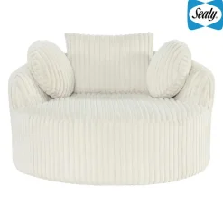 Rolled & Compressed Sealy Corduroy Armchair-in-a-Box with an Ottoman - Cream Beige Discount