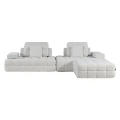 Rolled and Compressed Sectional-in-a-Box with Matching Ottoman Beige Clearance
