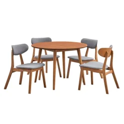 Round Dining Table with 4 Chairs - Grey Brown/Grey Discount