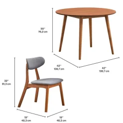Round Dining Table with 2 Chairs - Grey Brown/Grey Clearance