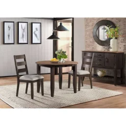 Round Dining Table with Drop-Leaf Panels 42" Brown Clearance