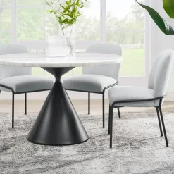 Round Marble Dining Table with 4 Upholstered Chairs - 48