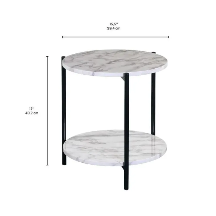 Round Marble-Like Accent Table WHITE/BLACK Online