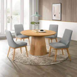 Round Pedestal Dining Table with 4 Chairs - Grey Natural / Light Grey Hot