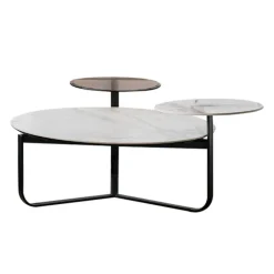 Round Sintered Stone 3-Tier Coffee Table White/Grey/Black New