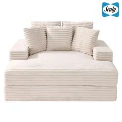 Sealy Corduroy Velvet Chaise - Cream Beige Best
