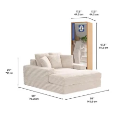 Sealy Corduroy Velvet Chaise - Cream Beige Best