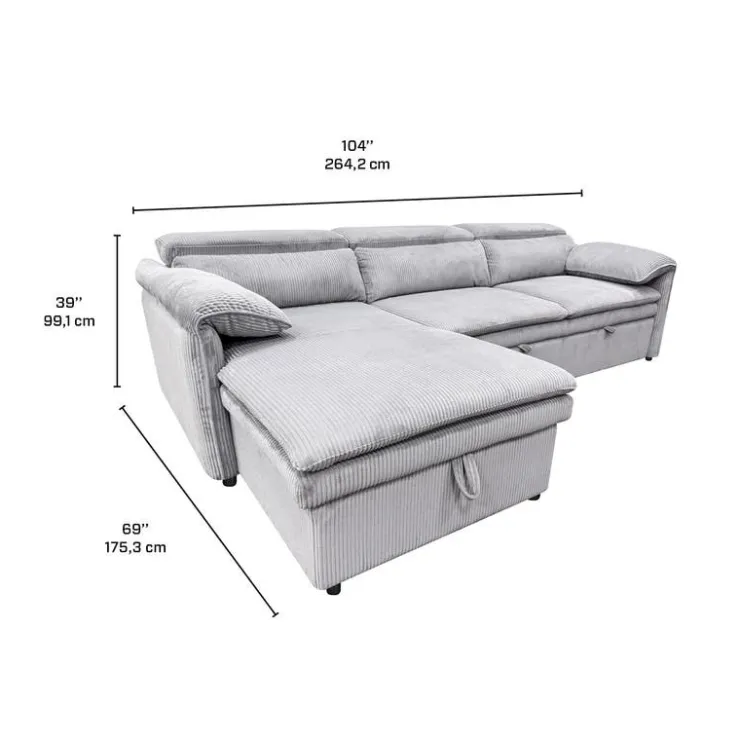 Sectional Bed and a Left-Side Chaise with Storage - Grey Best