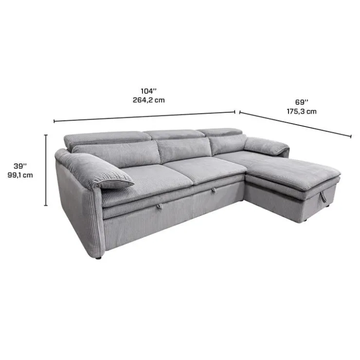Sectional Bed and a Right-Side Chaise with Storage - Grey Discount