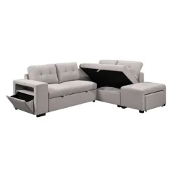 Sectional Bed with Chaise, Storage, and 2 Removable Ottomans Grey Outlet