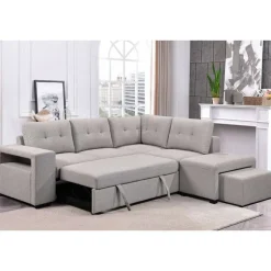 Sectional Bed with Chaise, Storage, and 2 Removable Ottomans Grey Outlet