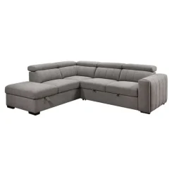 Sectional Bed with Left-Side Chaise, Adjustable Headrests, and Storage Grey Clearance