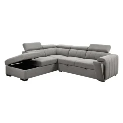 Sectional Bed with Left-Side Chaise, Adjustable Headrests, and Storage Grey Clearance