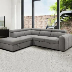 Sectional Bed with Left-Side Chaise, Adjustable Headrests, and Storage Grey Clearance