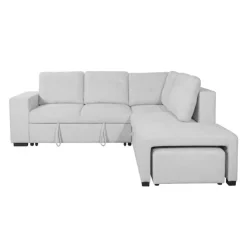 Sectional Bed with Right-Facing Chaise, Storage Compartments and an Extendable Ottoman Ivory Hot