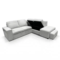 Sectional Bed with Right-Facing Chaise, Storage Compartments and an Extendable Ottoman Ivory Hot