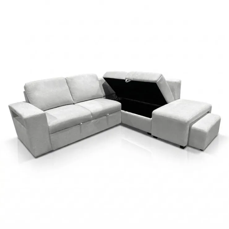 Sectional Bed with Right-Facing Chaise, Storage Compartments and an Extendable Ottoman Ivory Hot