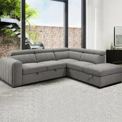 Sectional Bed with Right-Side Chaise, Adjustable Headrests, and Storage Grey Sale
