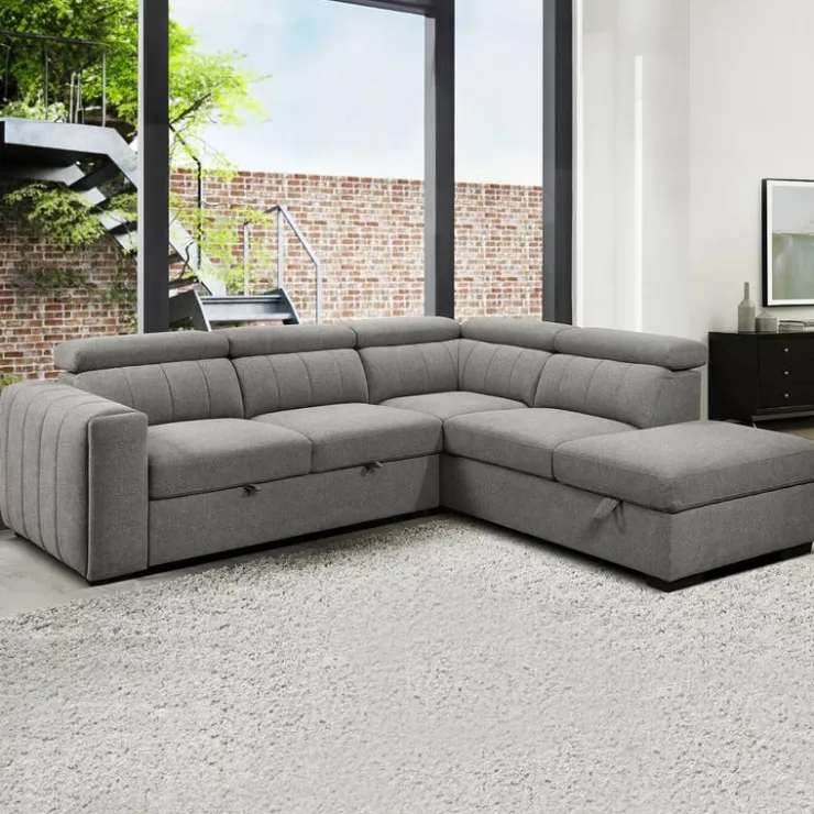 Sectional Bed with Right-Side Chaise, Adjustable Headrests, and Storage Grey Sale