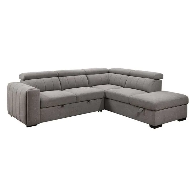 Sectional Bed with Right-Side Chaise, Adjustable Headrests, and Storage Grey Sale