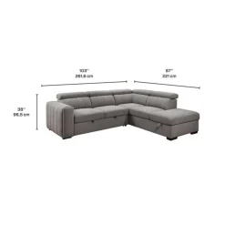 Sectional Bed with Right-Side Chaise, Adjustable Headrests, and Storage Grey Sale