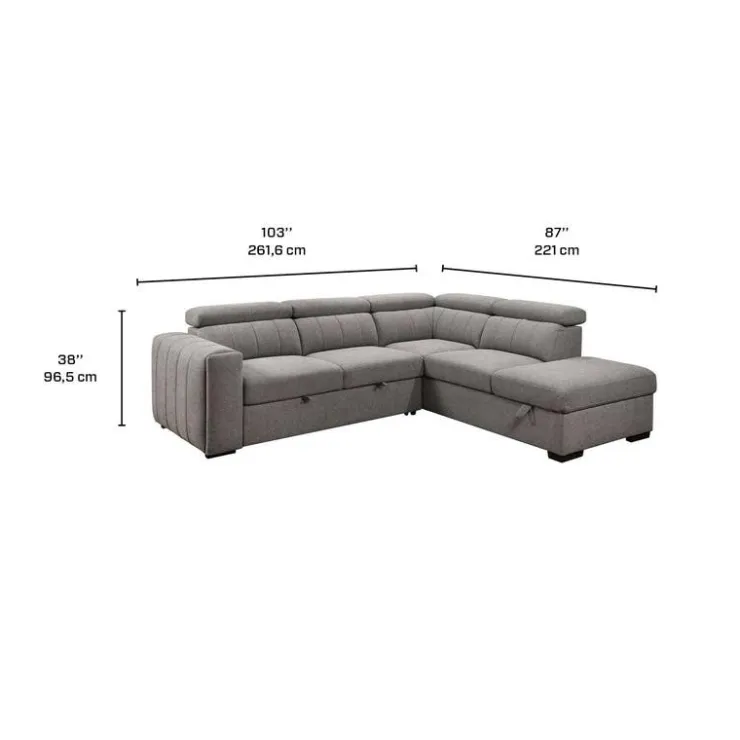 Sectional Bed with Right-Side Chaise, Adjustable Headrests, and Storage Grey Sale