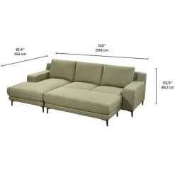 Sectional with Left-Side Chaise and Ottoman - GREEN New