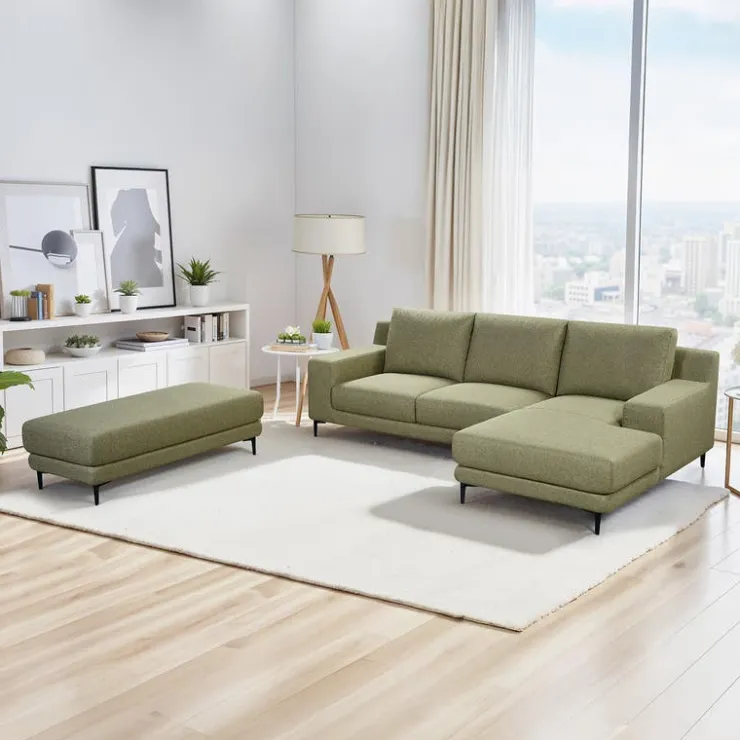 Sectional with Right-Side Chaise and Ottoman - GREEN Hot