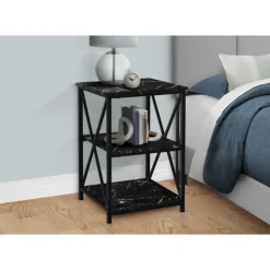 Monarch Side table / nightstand - 3 tiers / 2 shelves / square - 26"h - marble- - Black Online