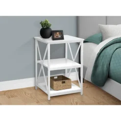 Monarch Side table / nightstand - 3 tiers / 2 shelves / square - 26"h - / - White Outlet