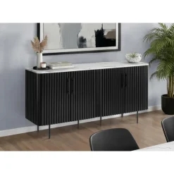 Monarch Sideboard Buffet Cabinet with Faux Marble Top WHITE Outlet