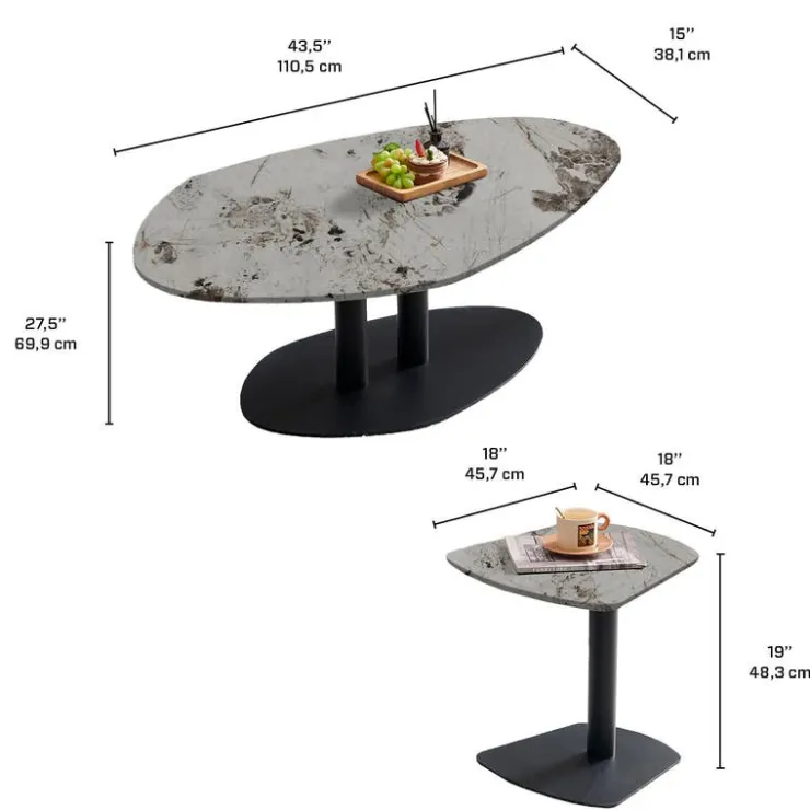 Sintered Stone Nesting Table Set Grey/Black Outlet