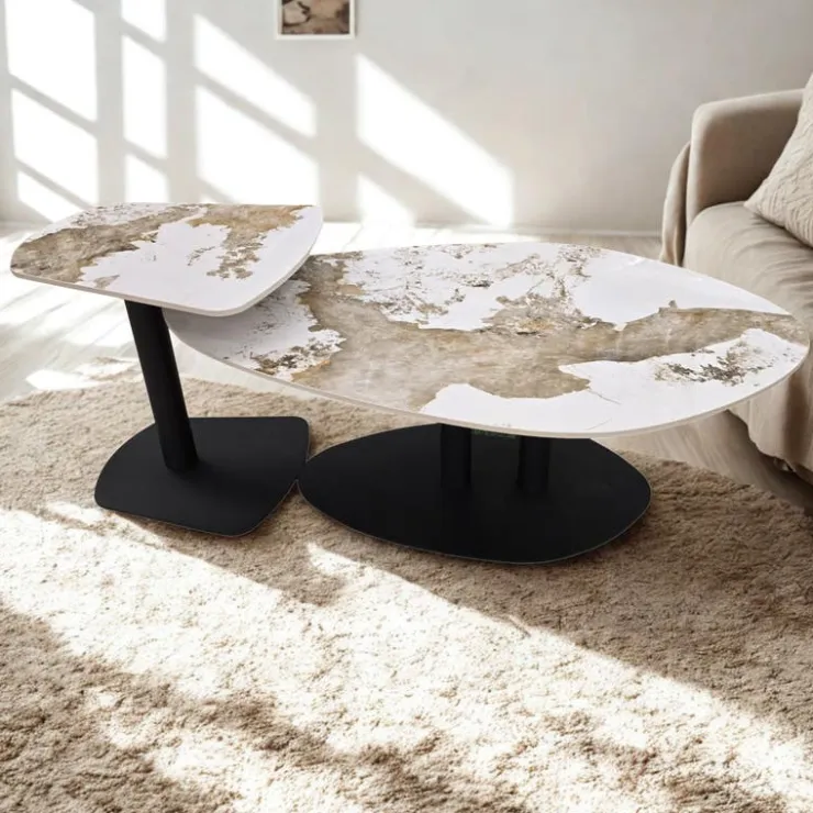 Sintered Stone Nesting Table Set Grey/Black Outlet