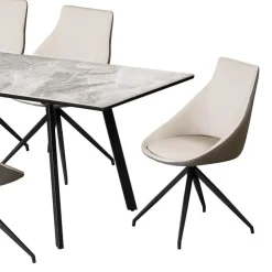 Sintered Stone Table and 6 Kitchen Armchairs - Cream and Grey Marble/Black/Cream/Grey Clearance