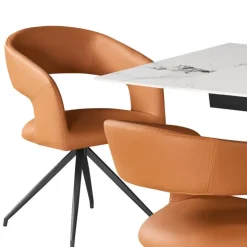Sintered Stone Table and 4 Kitchen Armchairs - Pumpkin Orange Grey/White/Black/Tan New