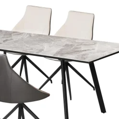 Sintered Stone Table and 4 Kitchen Armchairs - Cream and Grey Marble/Black/Cream/Grey Hot