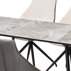 Sintered Stone Table and 4 Kitchen Armchairs - Cream and Grey Marble/Black/Cream/Grey Hot