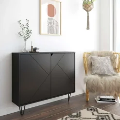 Nexera Slim 2-Door Storage Cabinet, - Black New