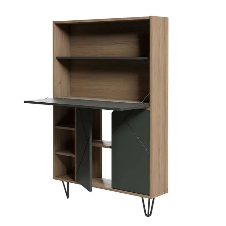 Nexera Slim Secretary Desk, Nutmeg And Charcoal Grey - Brown and Grey Discount