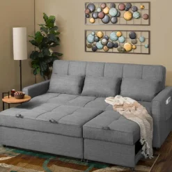 Sofa Bed with Side Storage Pockets Grey Online