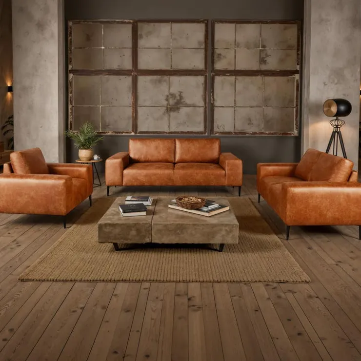 Sofa with Deep Seats and Square Armrests Brown