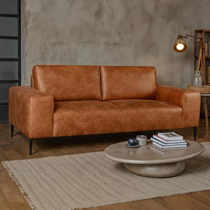 Sofa with Deep Seats and Square Armrests Brown