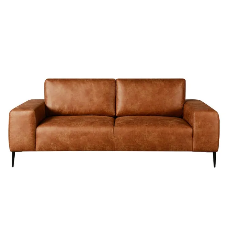 Sofa with Deep Seats and Square Armrests Brown