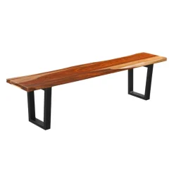 Solid Wood Bench Natural sheesham and black metal Clearance