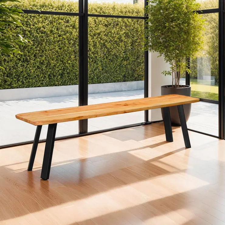 Solid Wood Bench Acacia natural and black metal Hot