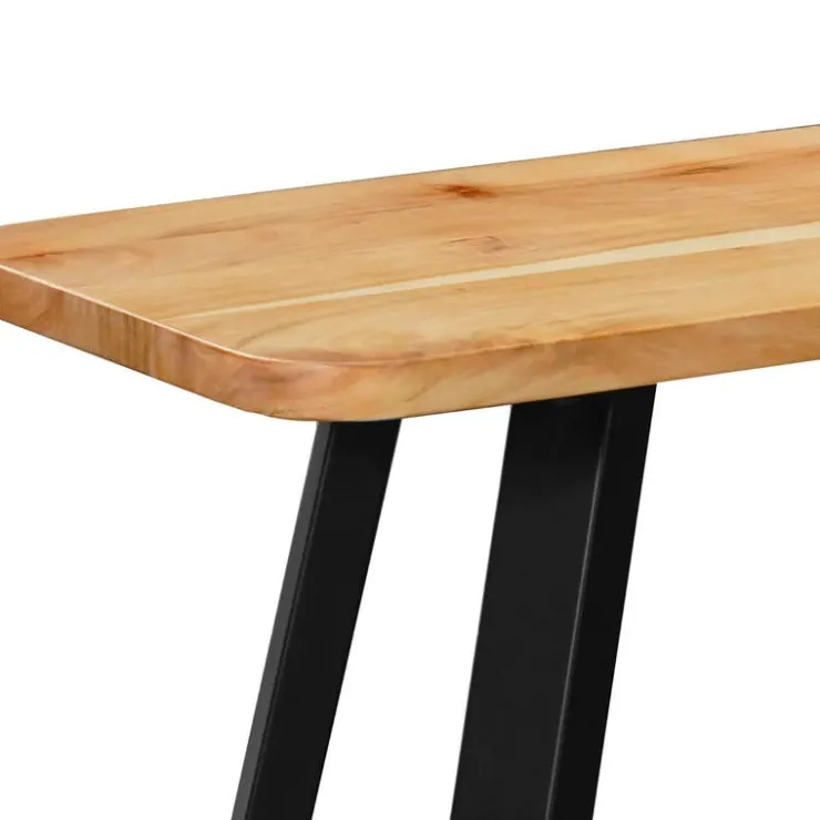 Solid Wood Bench Acacia natural and black metal Hot