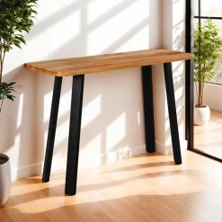 Solid Wood Console Table Acacia natural and black metal New