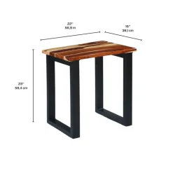 Solid Wood Side Table Natural sheesham and black metal