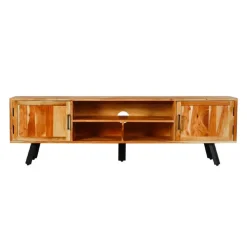 Solid Wood TV Stand - 70" Acacia natural and black metal Hot